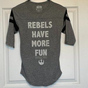 Womens Star Wars T-Shirt, Gray, X-Small, "Rebels Have More Fun"